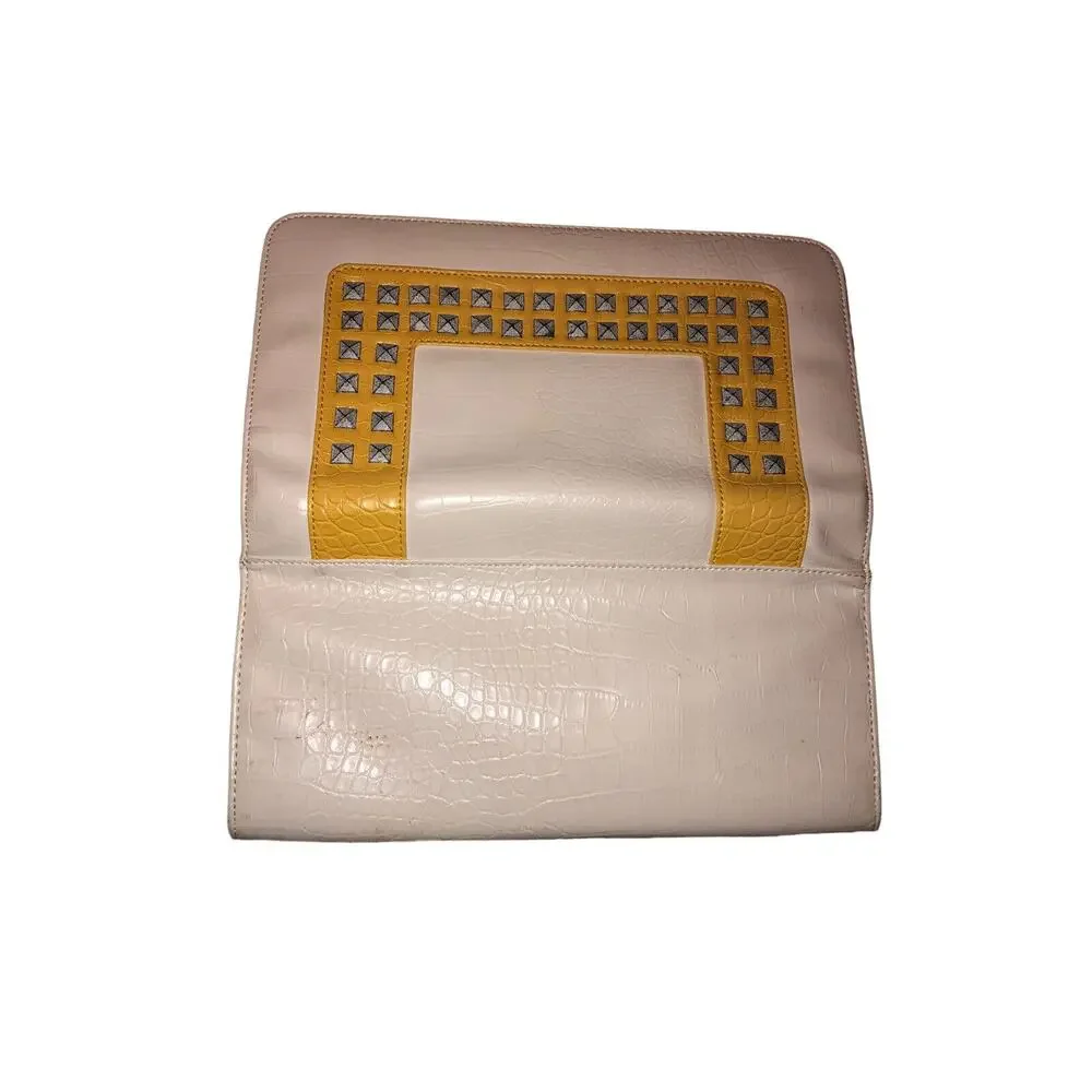 Ebisu Women Clutch‎ White With Yellow And Silver. Handheld